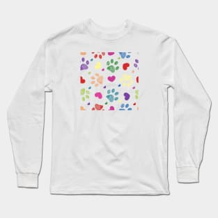 Colorful paw prints with hearts Long Sleeve T-Shirt